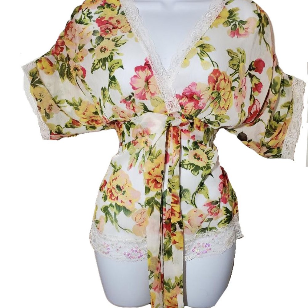 Rampage Sheer Floral Kimono Top M